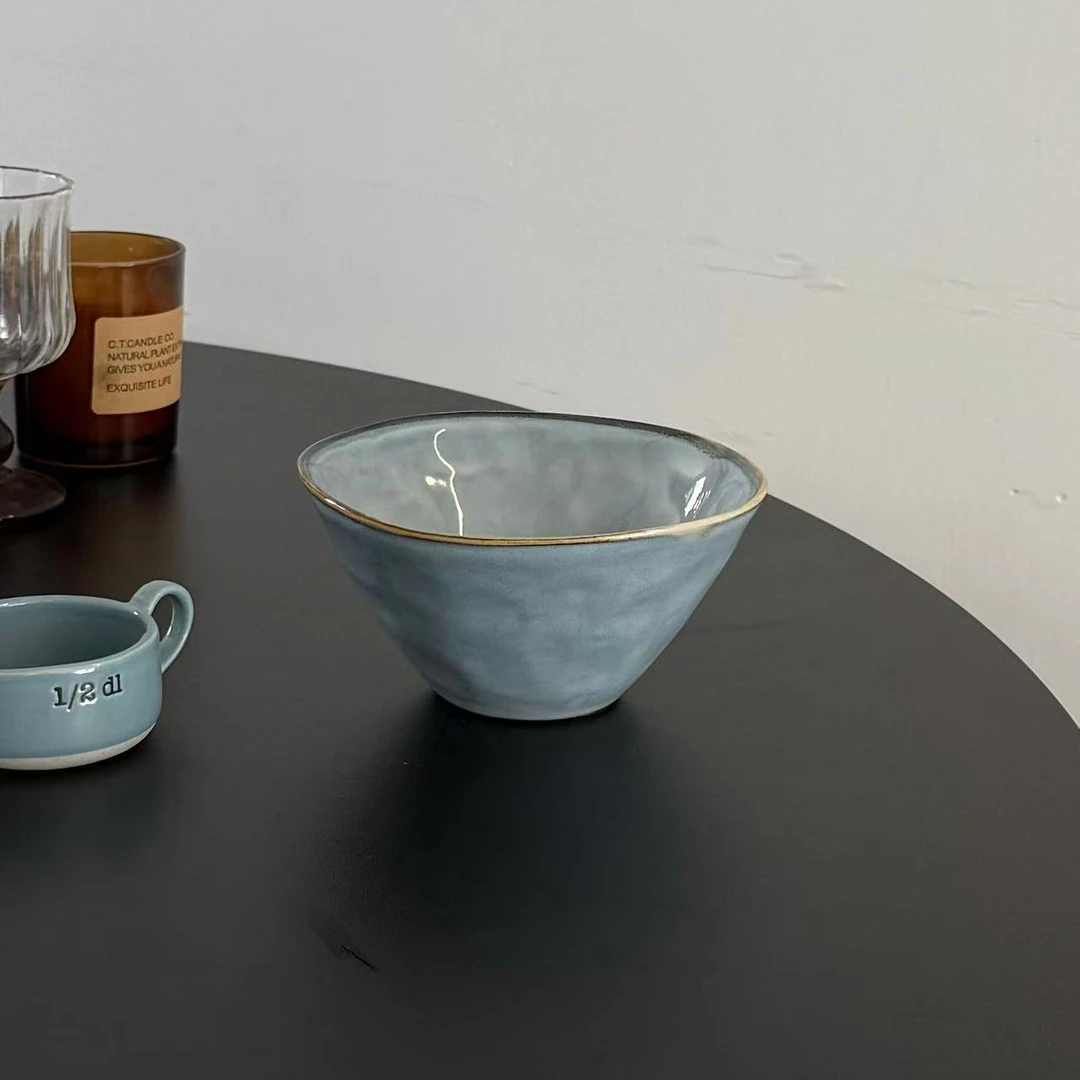 w73 复古饭碗窑变蓝5.7英寸麻点斗笠碗异形酸奶碗 微瑕凑满20发货