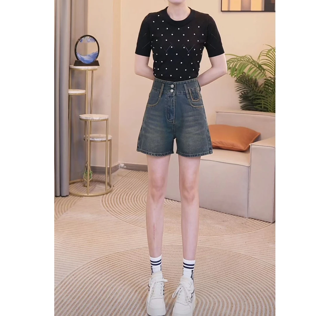 高腰短裤牛仔休闲夏季薄款宽松大码显瘦时尚百搭女士阔腿裤四分裤