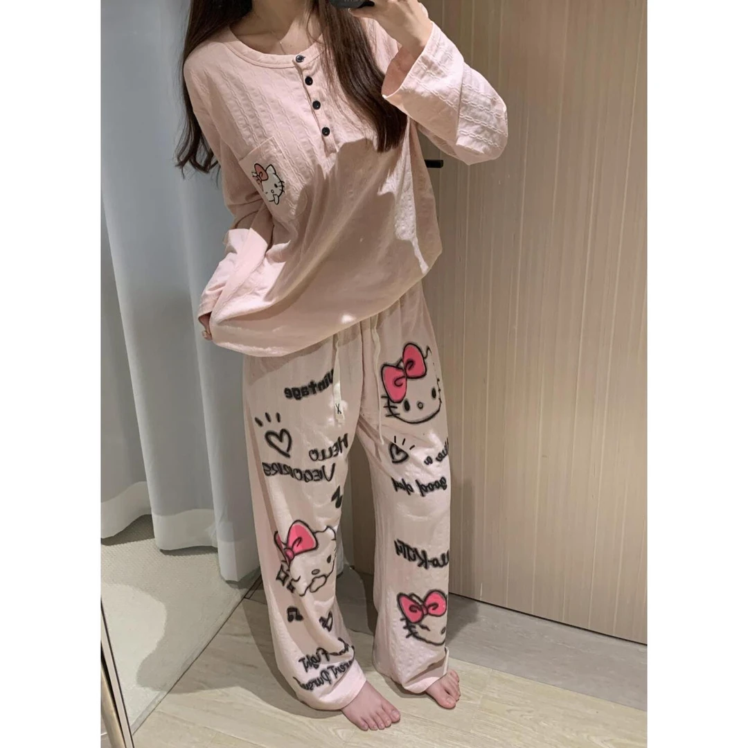 【字母kitty猫】可爱卡通睡衣套装女秋冬季新款甜美少女家居服