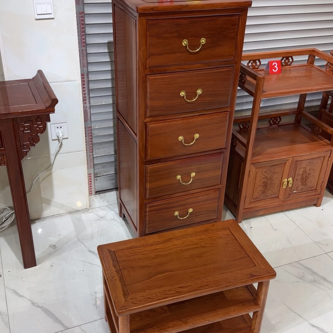 花梨木类成套家具云*刚果花梨五斗柜加鞋凳
