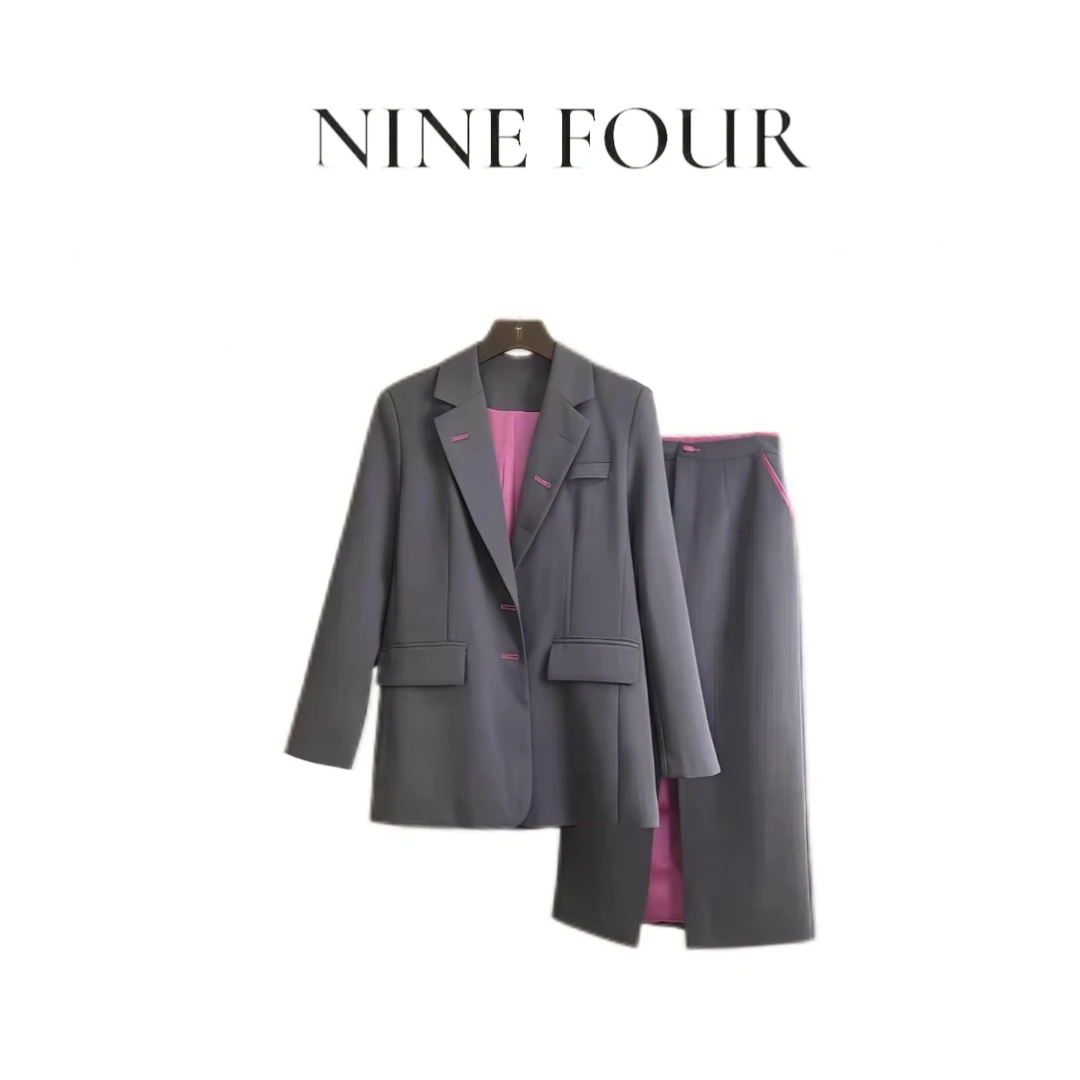 高级感灰粉撞色显瘦时尚西装外套半身裙气质套装长袖商务