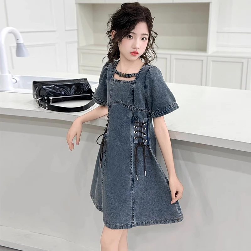 女童超好看牛仔连衣裙夏季2025新款中大儿童时髦洋气收腰复古裙子