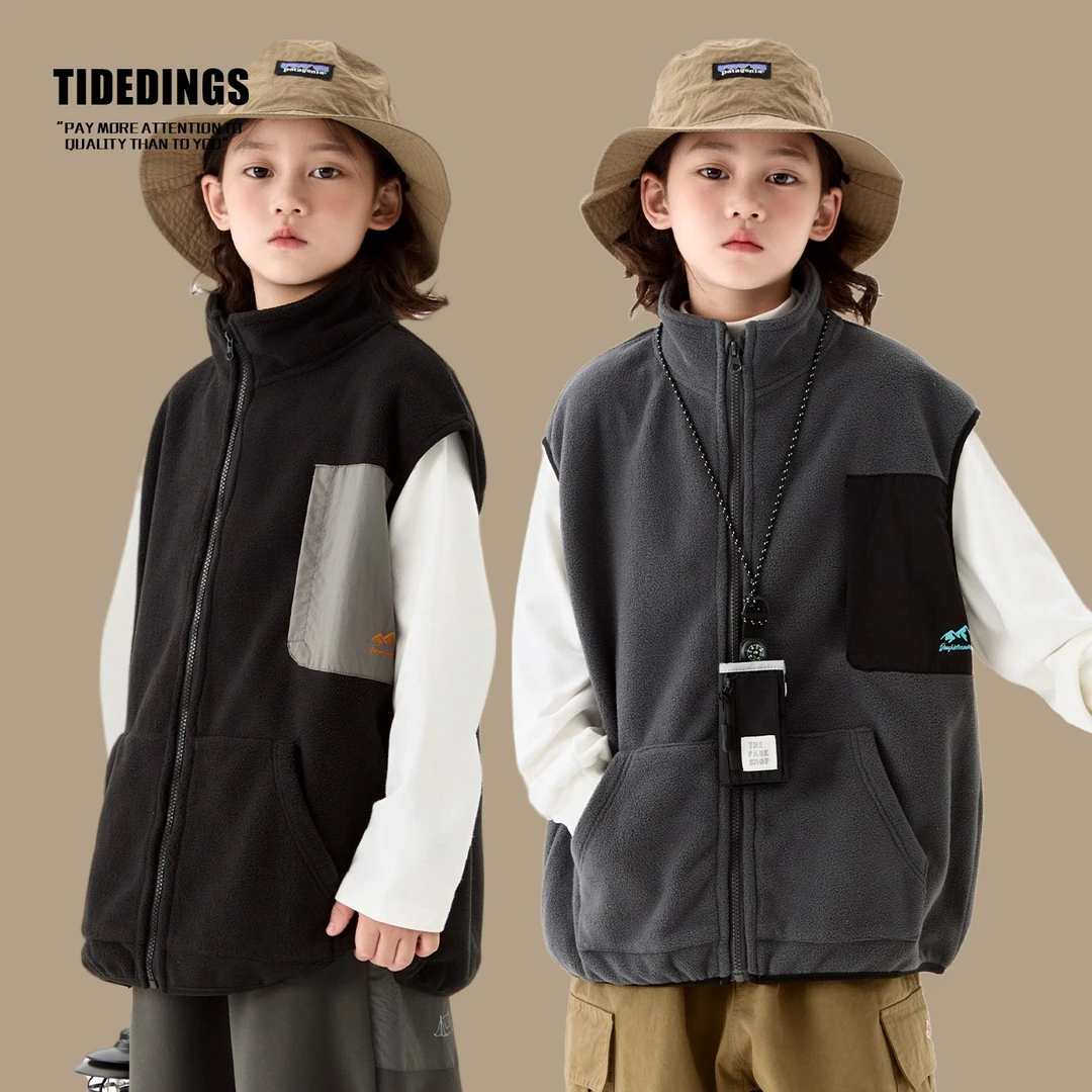 叮叮家童装2025冬季新款中大童摇粒绒立领马甲男童保暖上衣25425