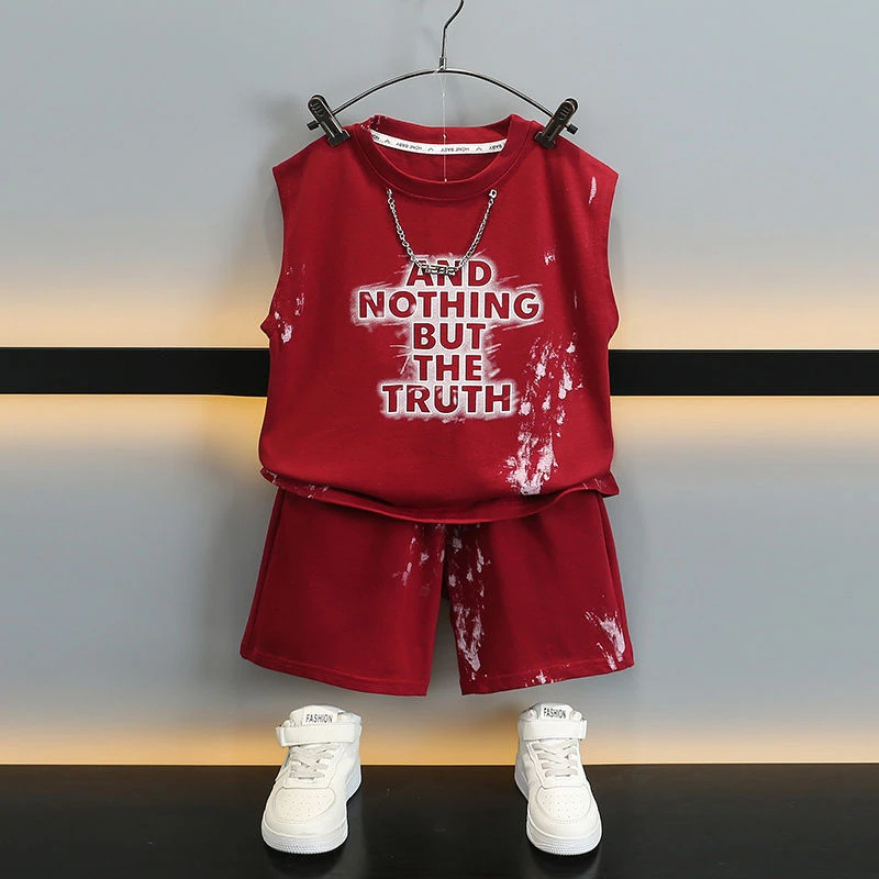 痞帅男童装背心套装夏装2025新款儿童洋气无袖两件套宝宝薄款衣服