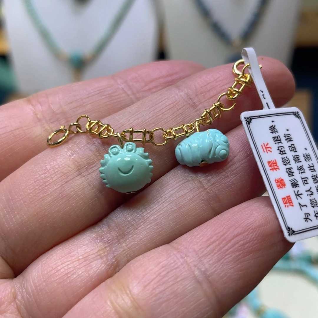 绿松石银S925镀金镶嵌半挂链