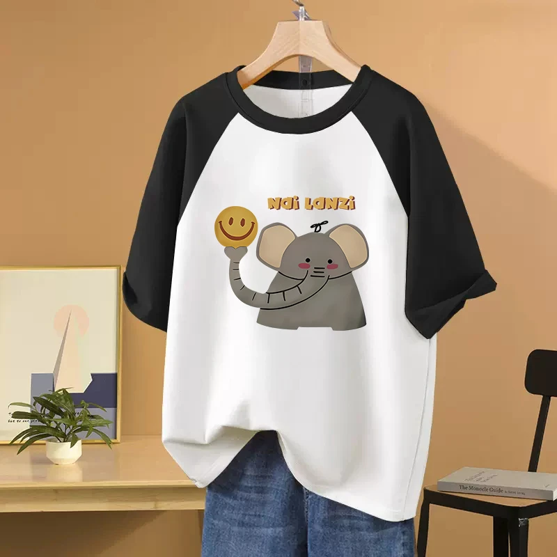 2025夏季新款宽松插肩短袖t恤女oversize小个子上衣撞色显瘦体恤