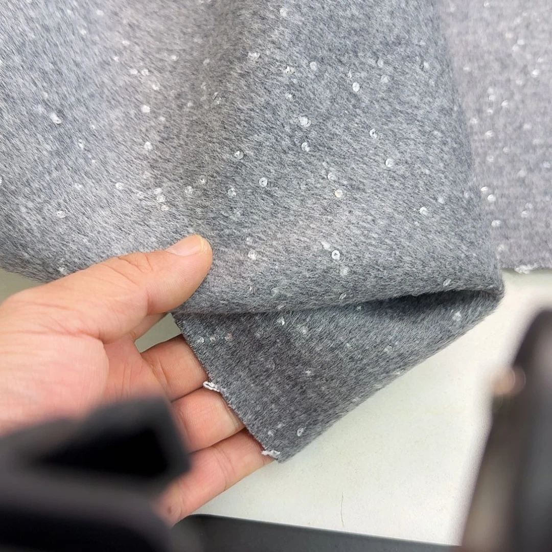 混纺灰色双面羊绒亮片1.5米