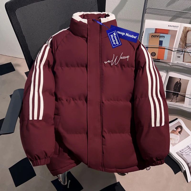 WASSUP HSUBE重磅国潮牌立领棉服外套男士加绒加厚面包服棉袄上衣