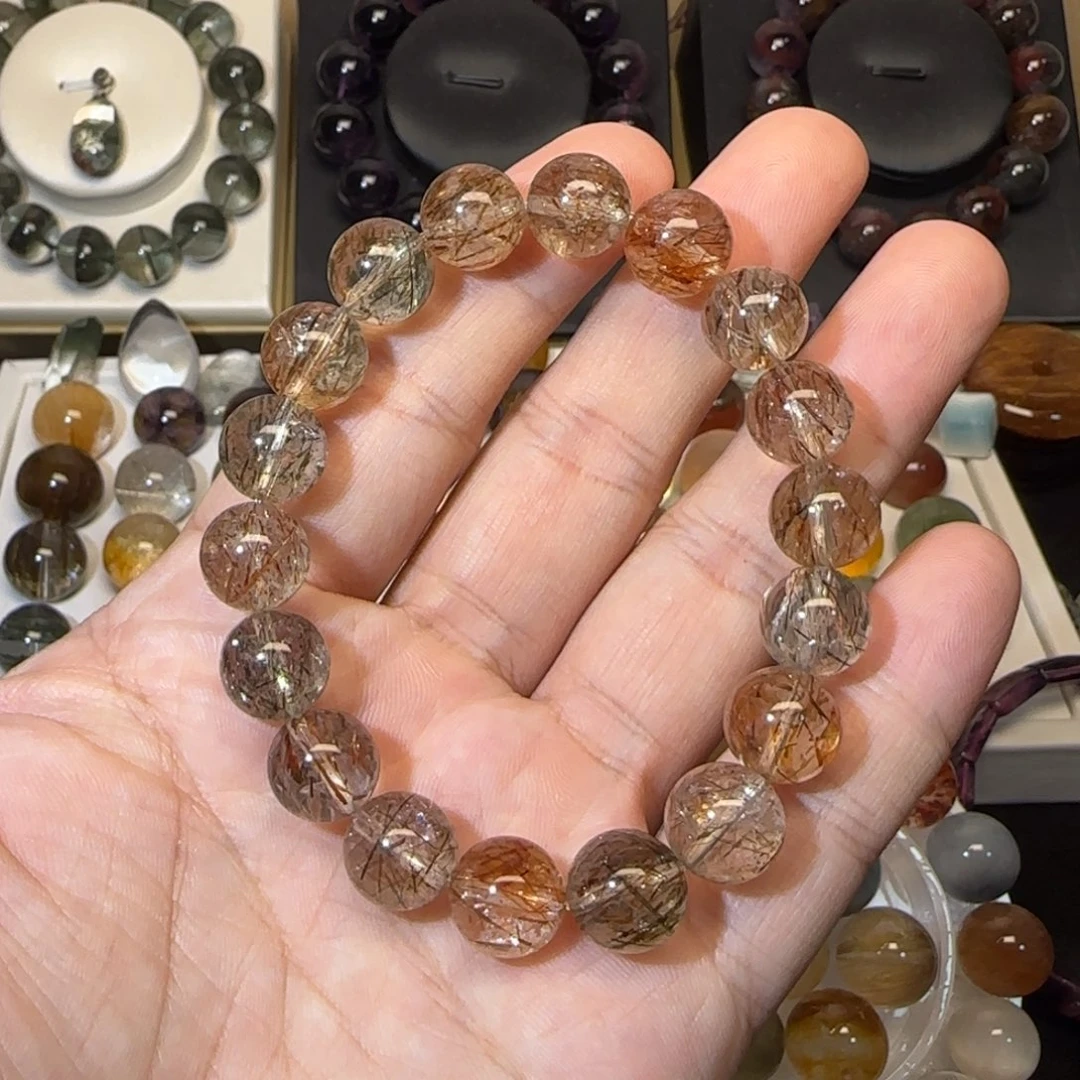 未镶嵌手串水晶11mm+黑金超七单圈多样性发货