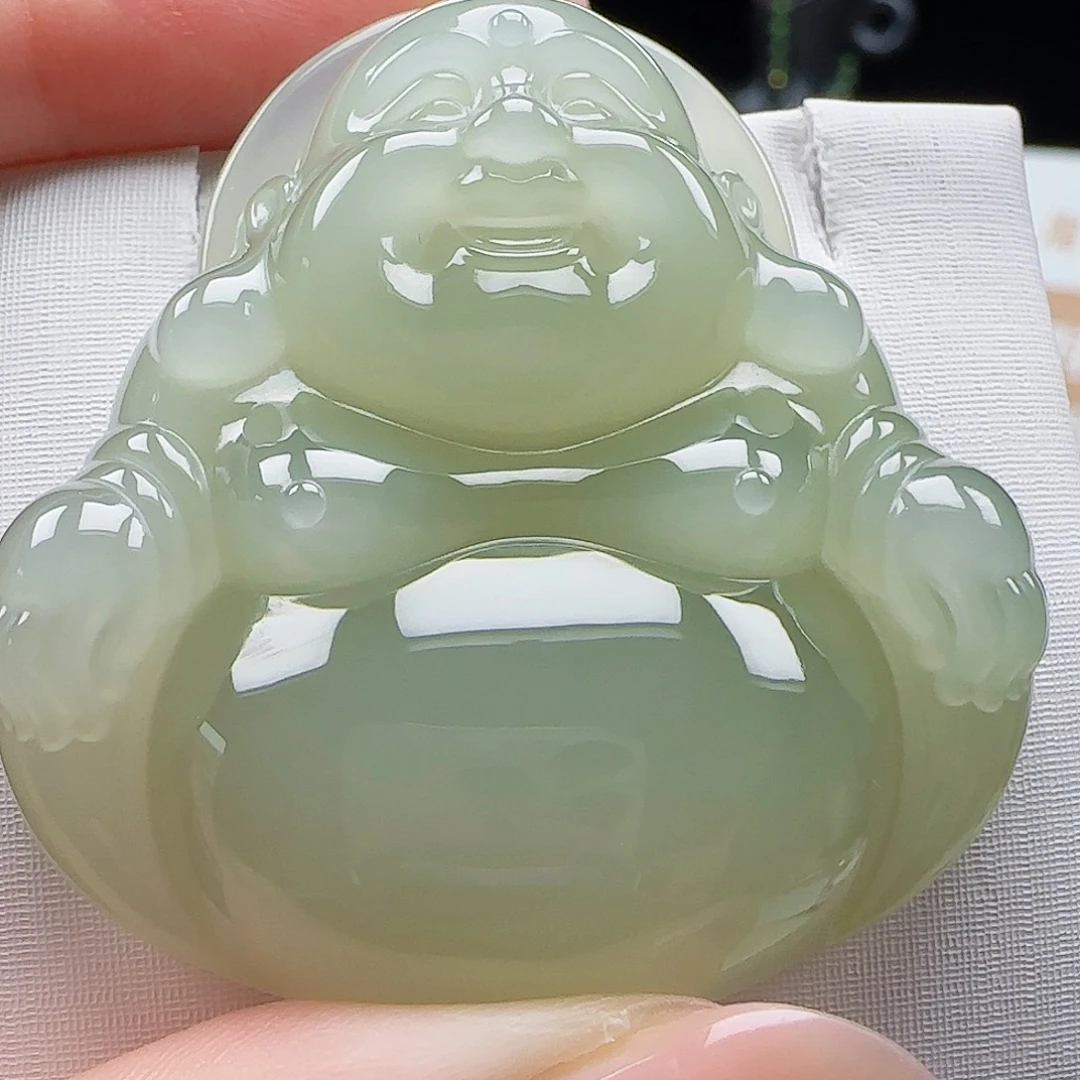 和田玉18K金镶嵌吊坠(赠链)
