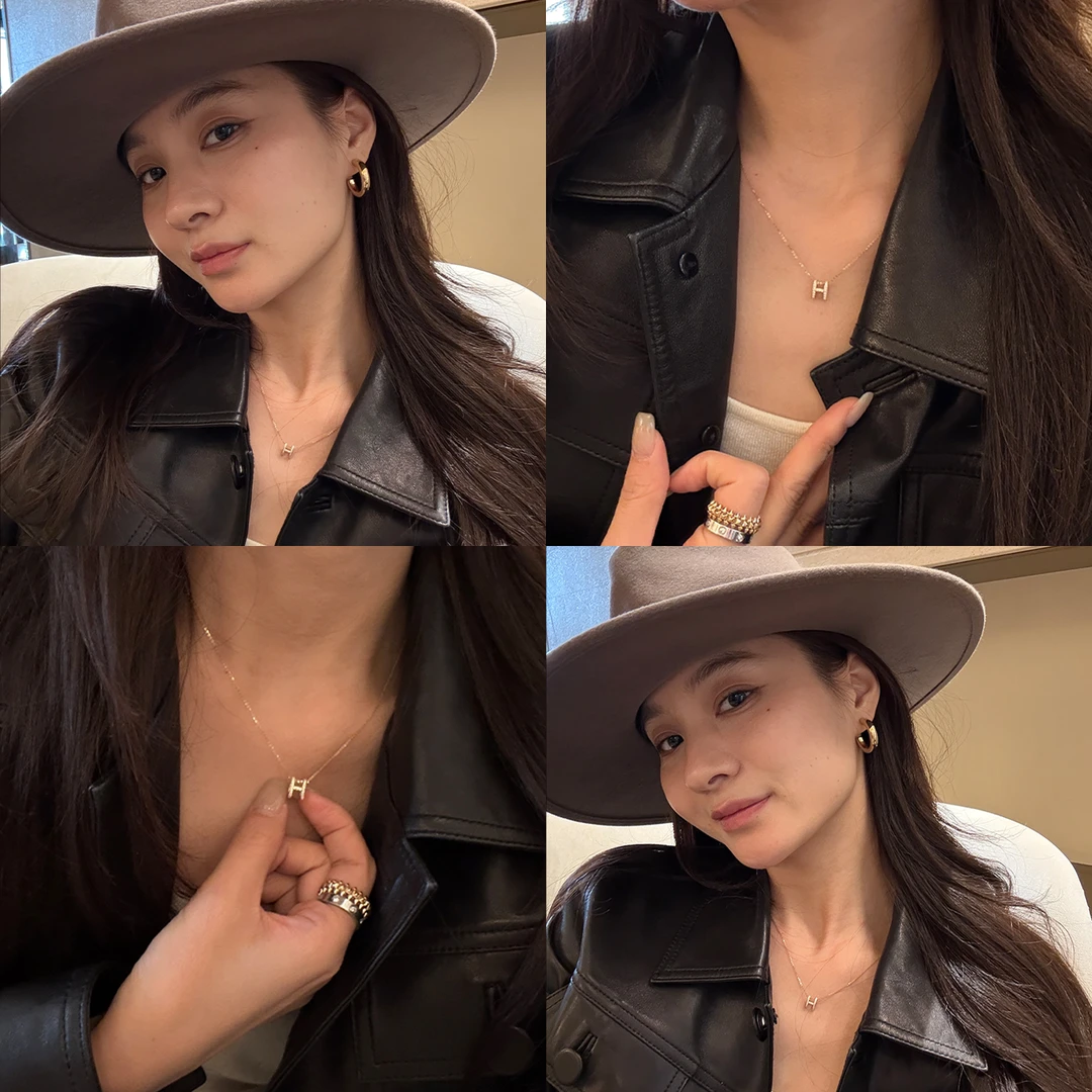 合金项链 靠谱【H项链】轻奢14KJin白锆石H字母项链KP253239