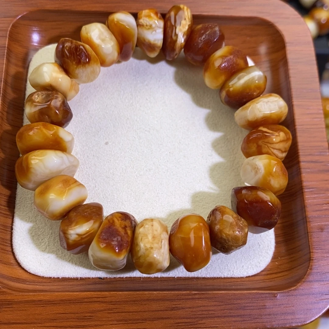 琥珀未镶嵌手链天然沁色蜜蜡随形手串14mm+