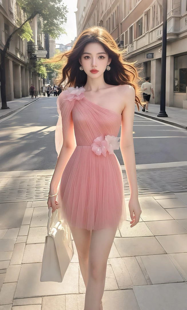 小众设计粉色连衣裙高品质显瘦显白修身时尚女装纯欲风2025新款