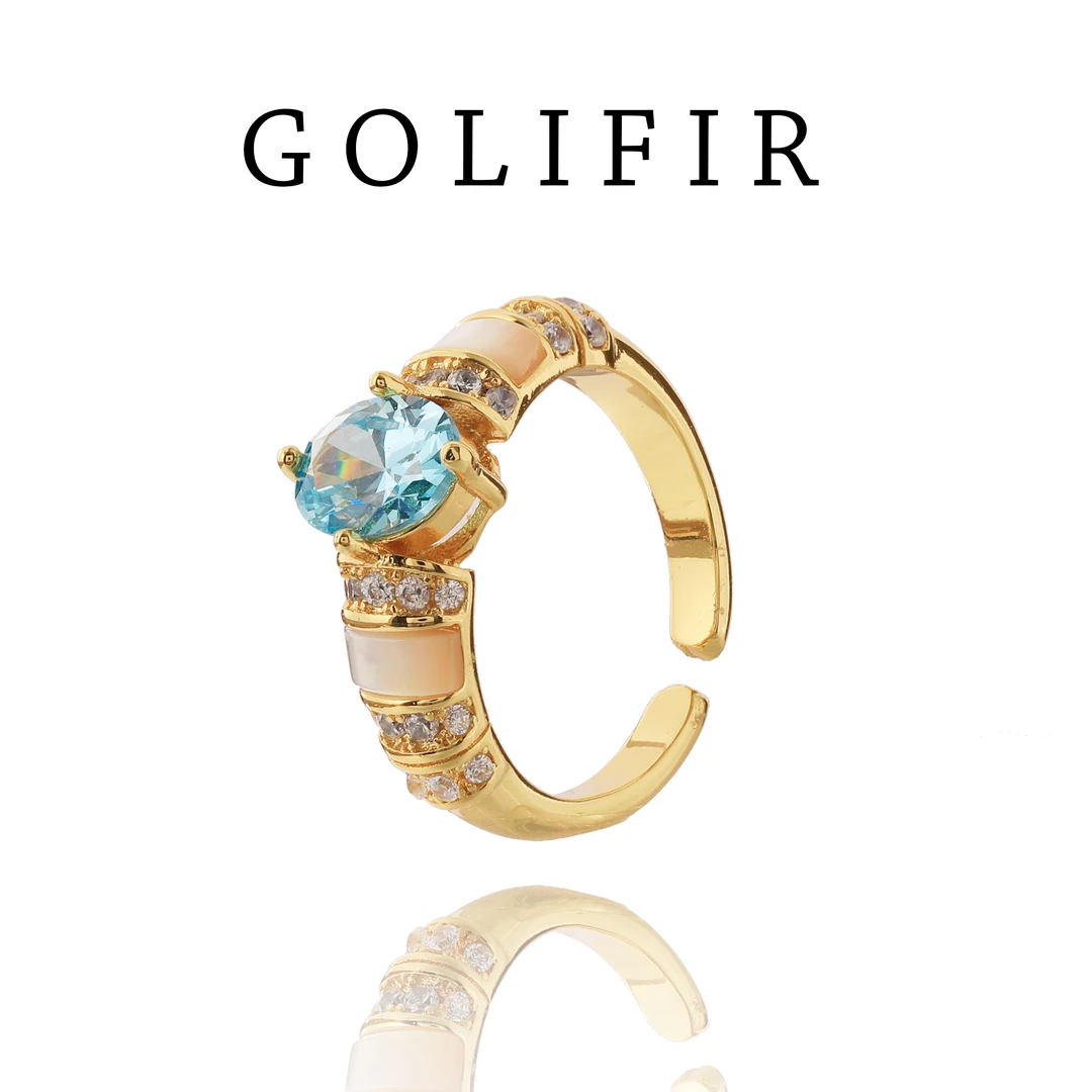 铜合金合成锆石戒指 【GOLIFIR】 Sparkle 系列 时尚开口戒指G035