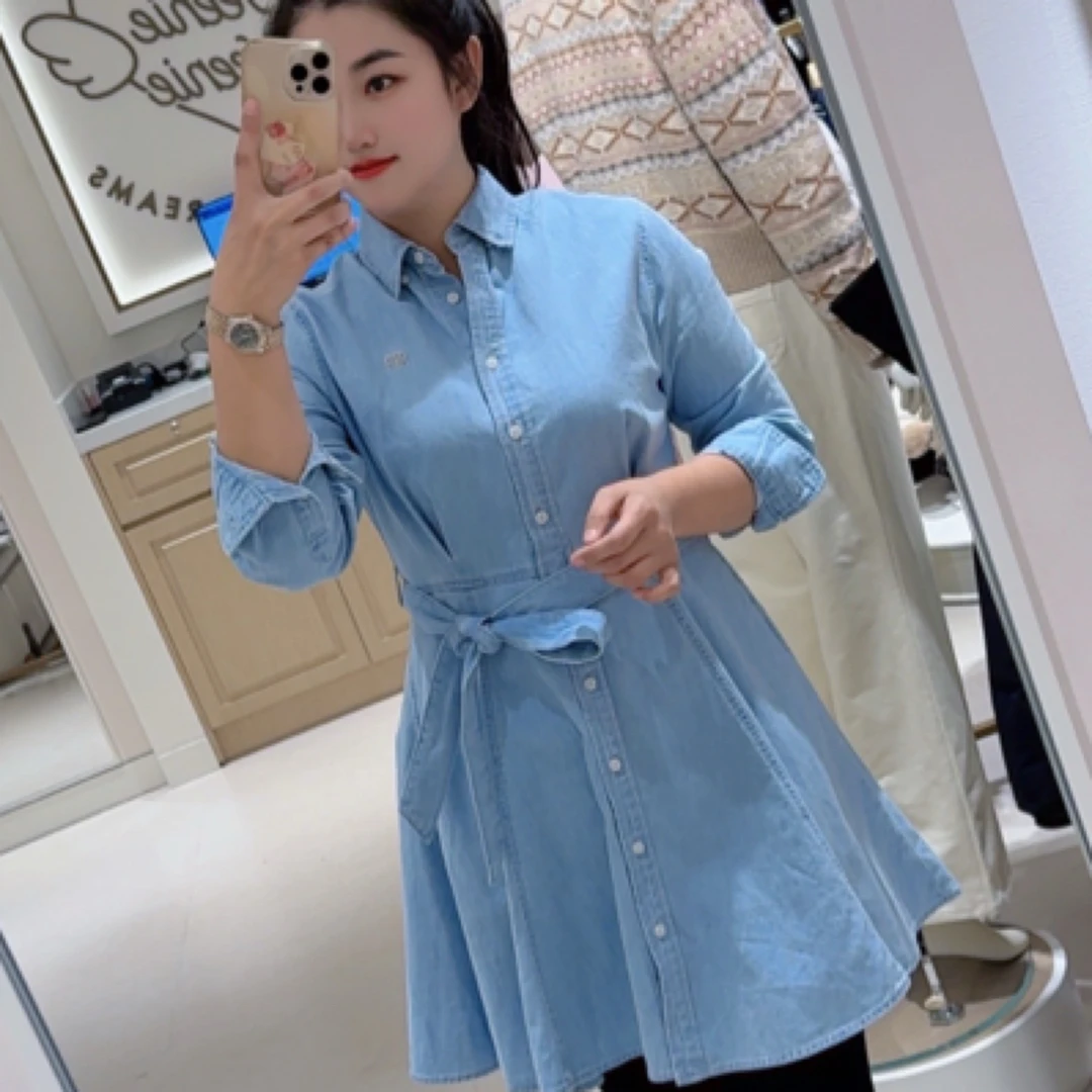 长袖衬衫连衣裙修身显瘦气质中长款A字裙春夏搭配