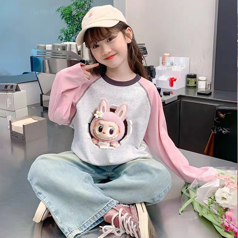 拉布布女童撞色长袖T恤2025新款独特时髦洋气女童装纯棉上衣春秋