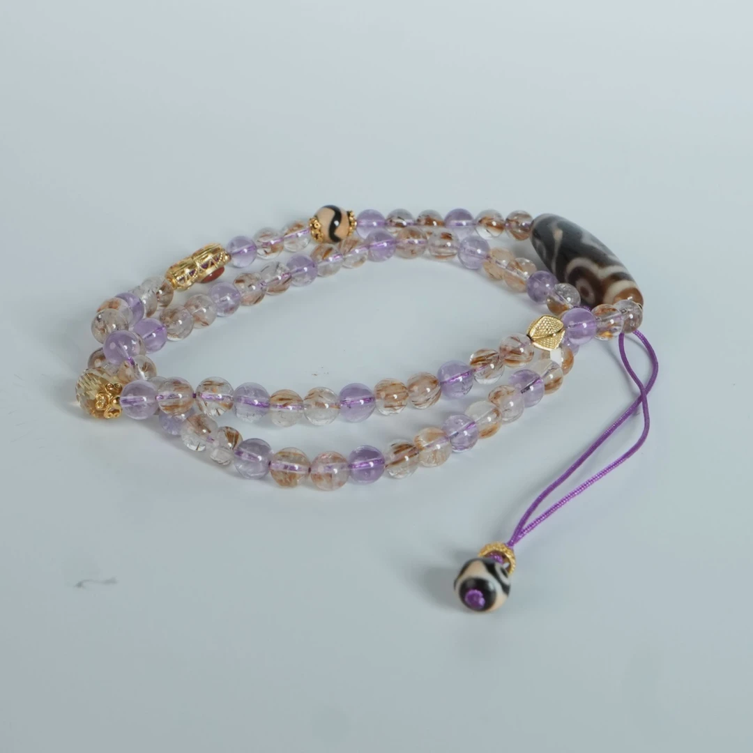 M4302 超七水晶天珠项链 41.05g