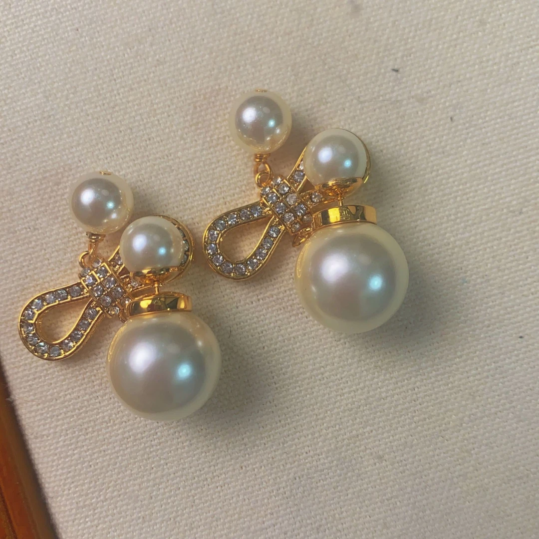 铜合金贝壳耳饰 蝴蝶结珠珠耳环