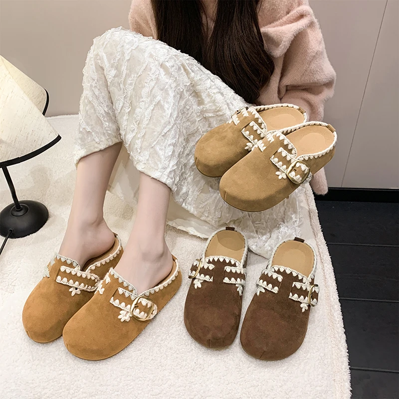 「增高5cm」2025时尚百搭手工编织厚底花边复古博肯半拖鞋