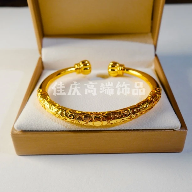 合金手镯 新古法南瓜卷草纹开口经典百搭气质精致 高端饰品