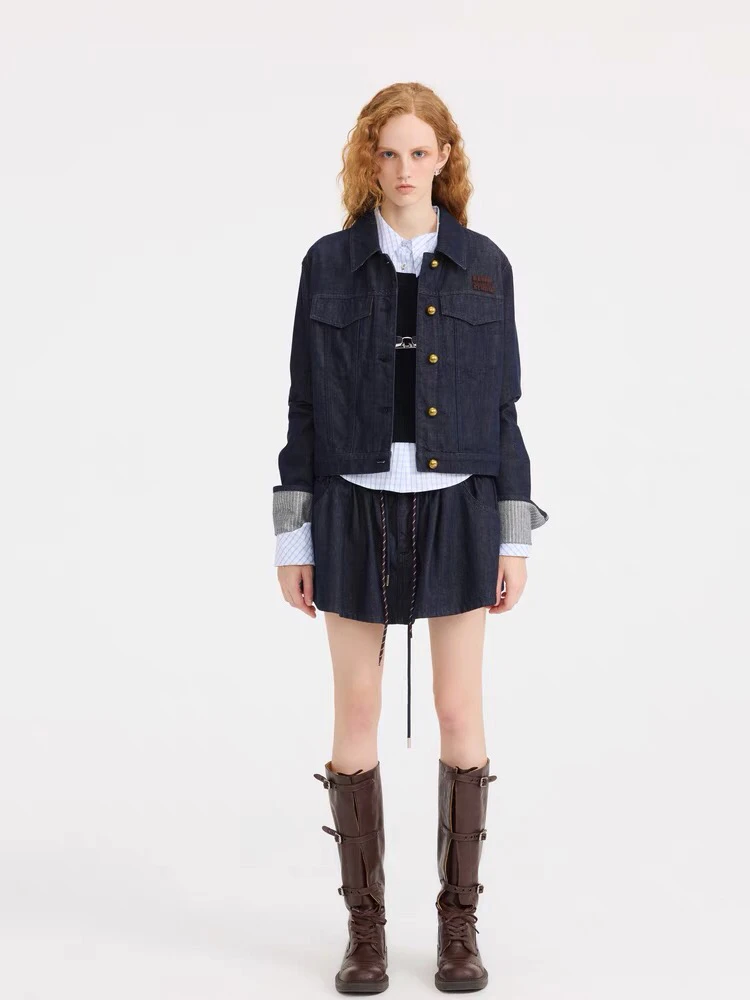 新品设计师款学院风领带牛仔套装