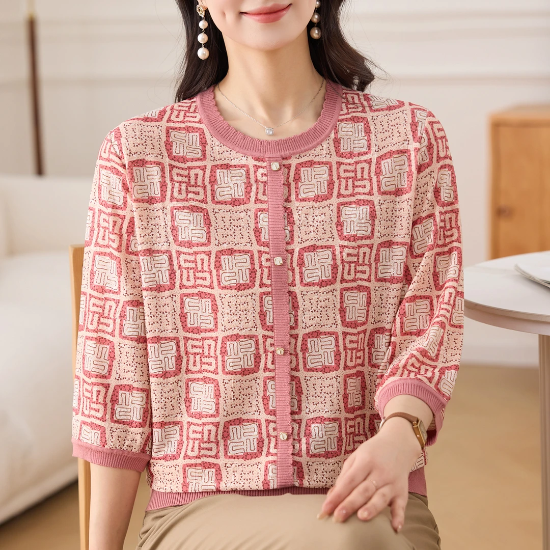 中年妈妈春装2025新款T恤上衣服中老年女装春秋季七分袖小衫洋气