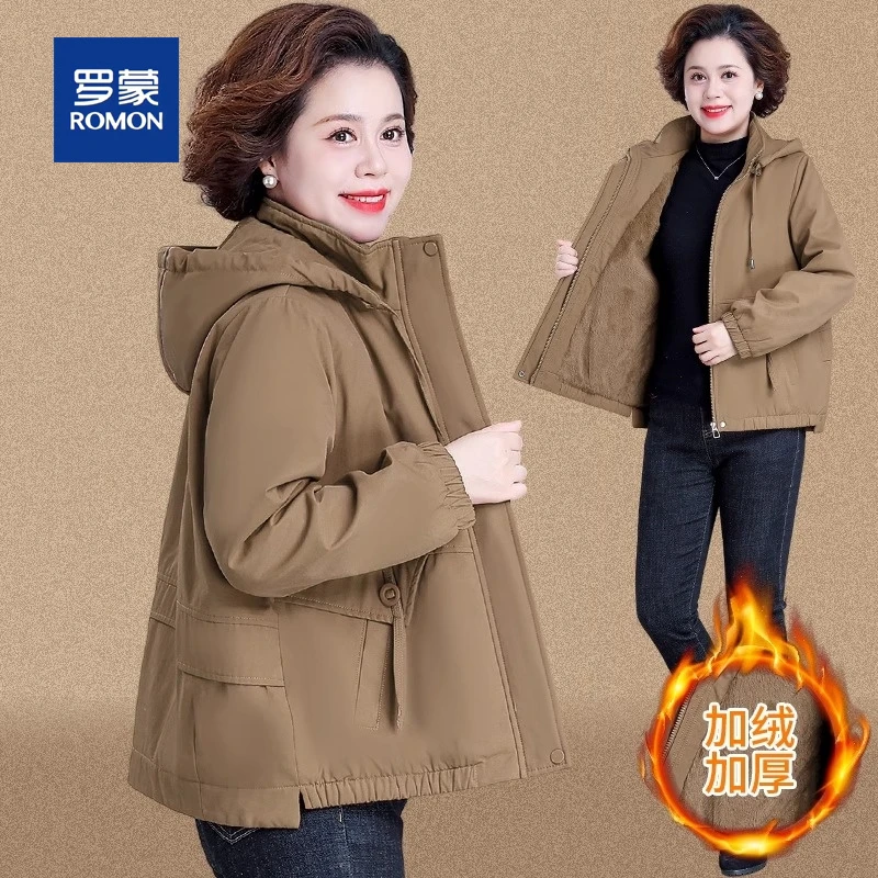 罗蒙妈妈冬装加绒加厚外套洋气短款新款中老年女装秋冬保暖派克服