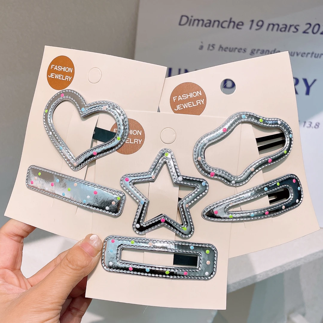 A-6883 ad 银色波点星星爱心云朵方块碎发甜酷掰掰夹        发圈