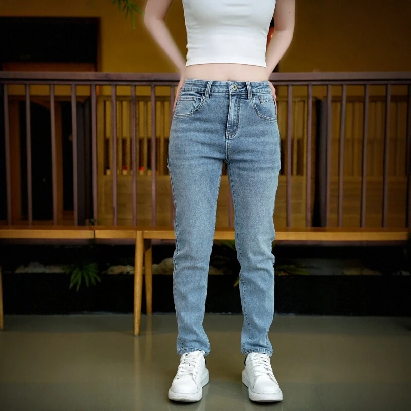 春夏季新品九分潮流男裤修身小直筒弹力9分男士牛仔裤时尚印花裤