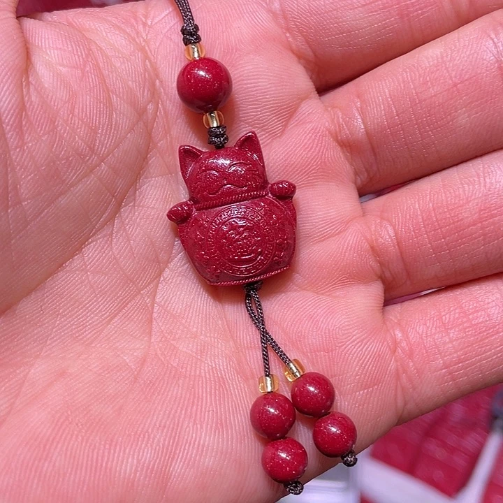 天然辰砂紫金砂猫猫手机挂