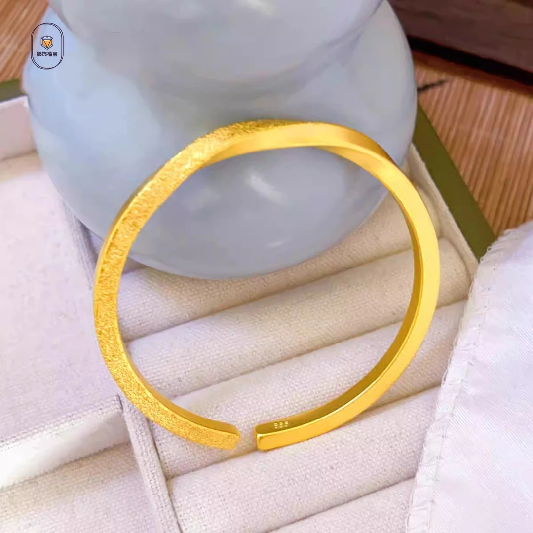 铜合金手镯 镀金磨砂莫比乌斯环手镯轻奢简约时尚开口可调节手环