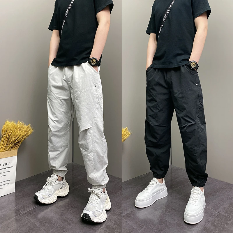 2025年夏季薄款潮流韩版痞帅宽松哈伦束脚裤休闲青年男士户外长裤