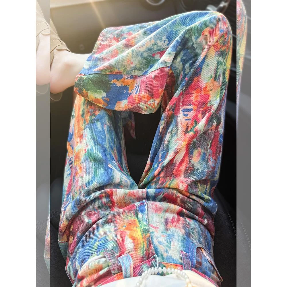 泼墨油画调色盘牛仔裤女夏季2025超火显瘦套装女2025新款爆款洋气