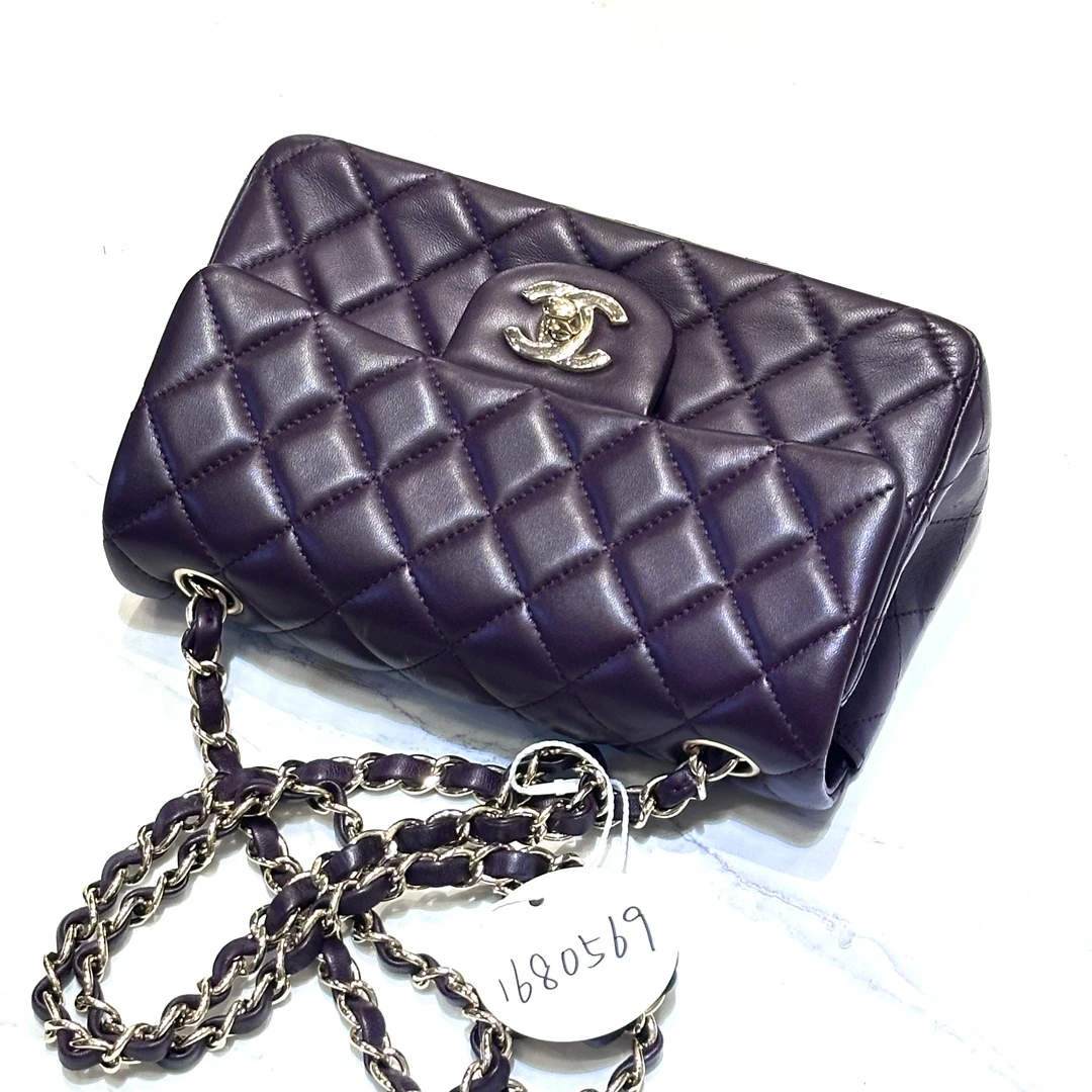 95新 Chanel/香奈儿 夏七中古/紫色cf大mini单肩包 1680569