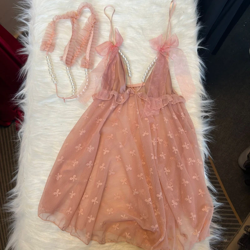 夏娃【80-200】夏季性感纯欲显白少女粉法式吊带裙