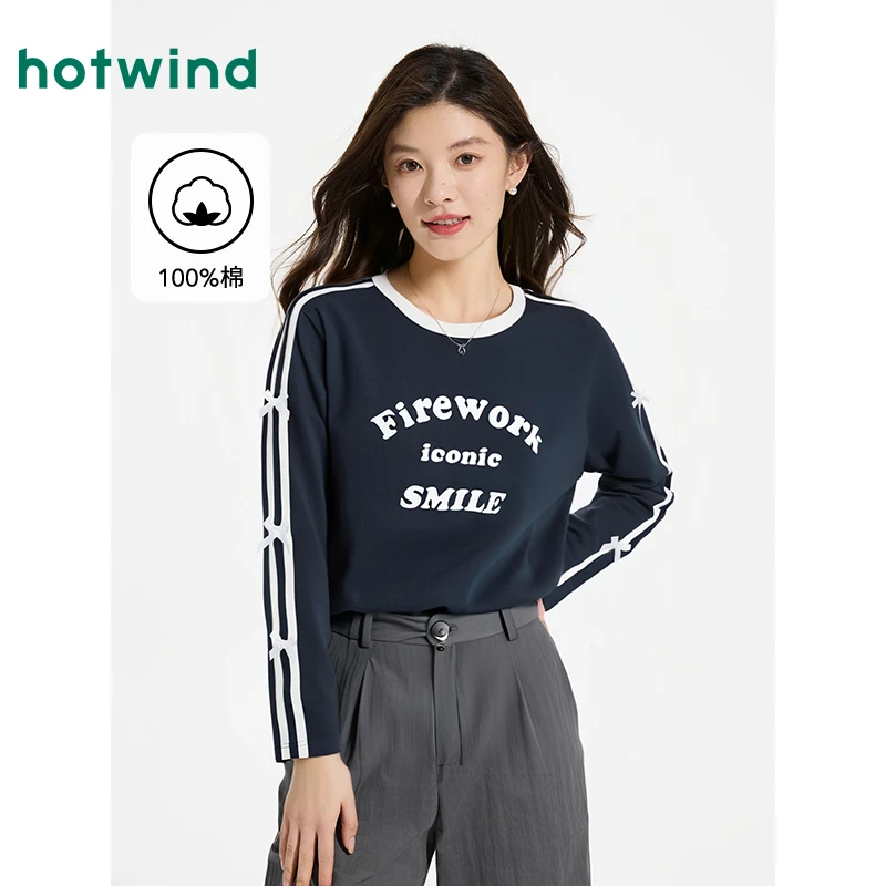 热风2025年春季新款女士拼条长T恤F09W25111