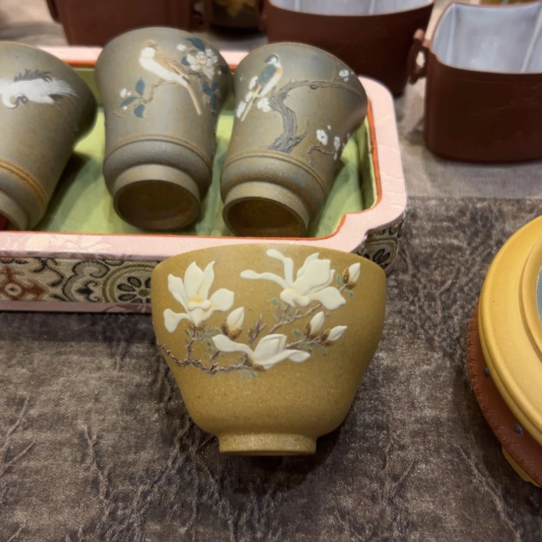 紫砂茶案爱****丽紫砂泥绘口杯
