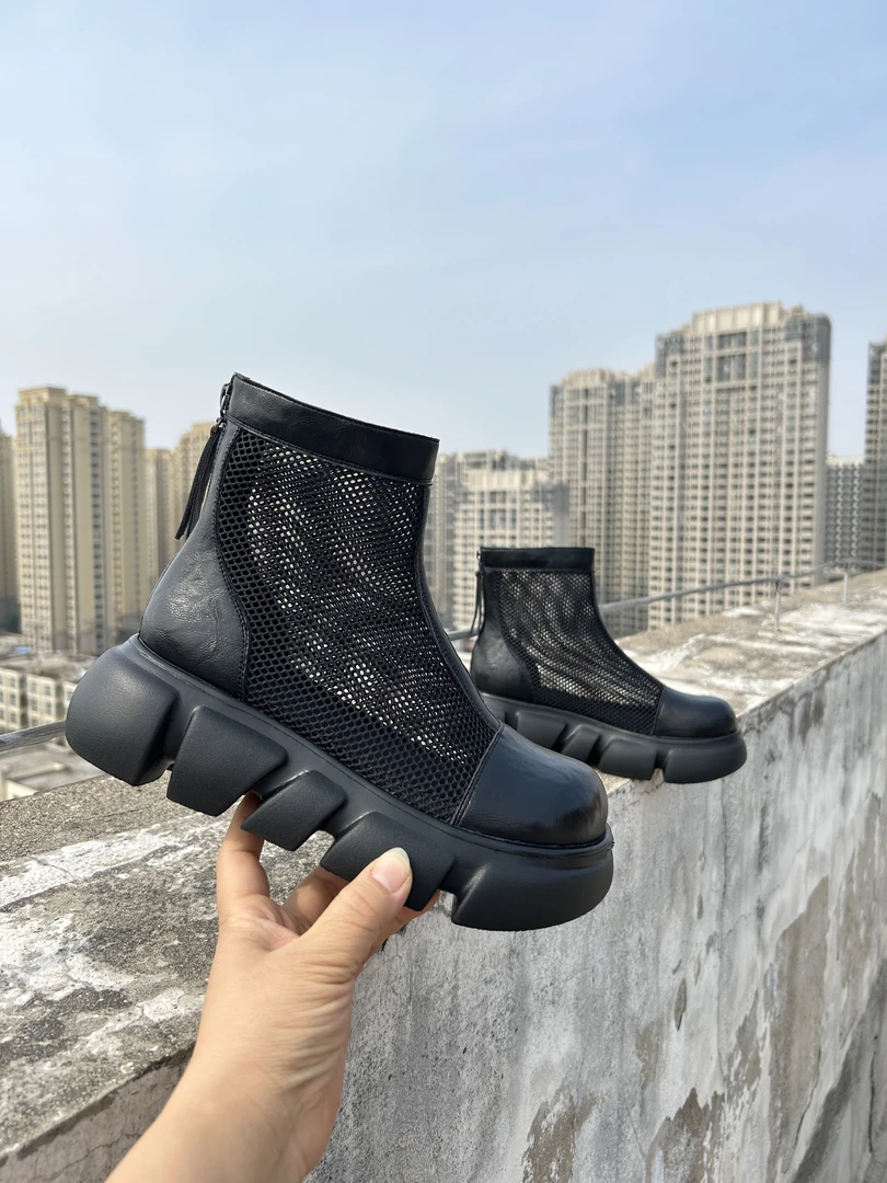 网状马丁靴时尚百搭休闲夏季厚底英伦风高帮网面潮流时装女靴子