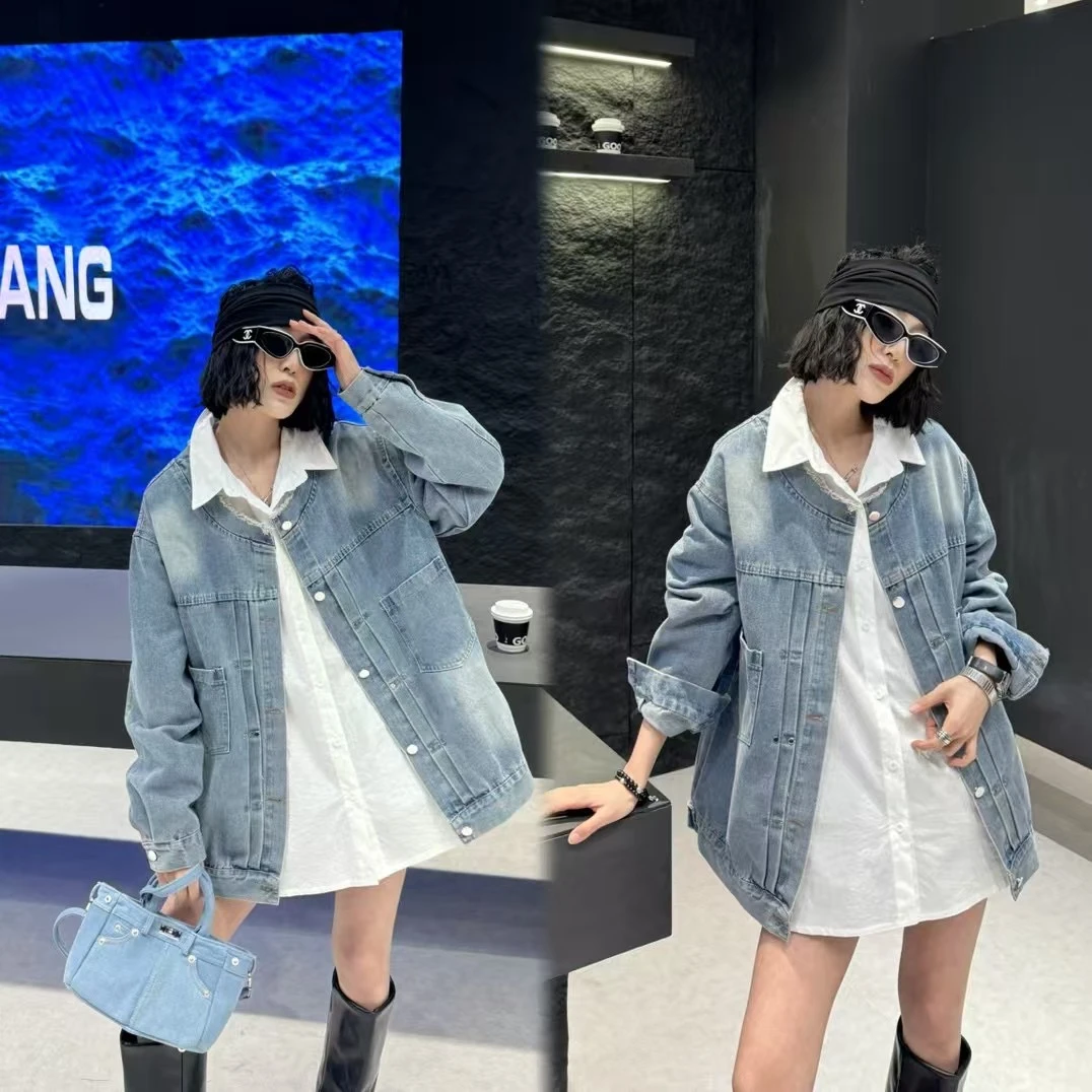 洗水牛仔毛边外套01气质洋气时尚百搭减龄饕餮大码女装