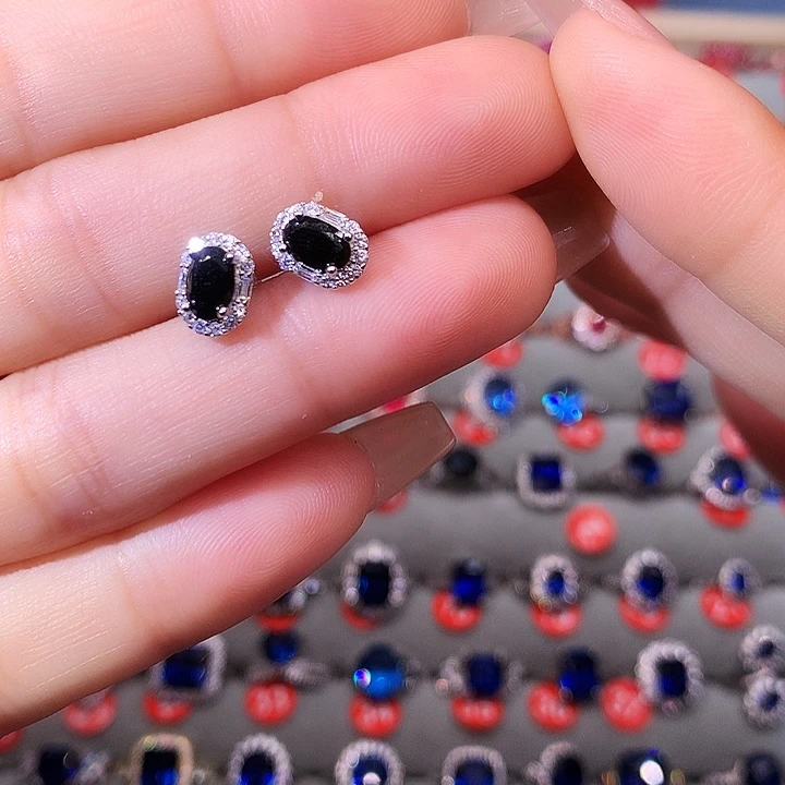 蓝宝石耳饰银S925镶嵌
