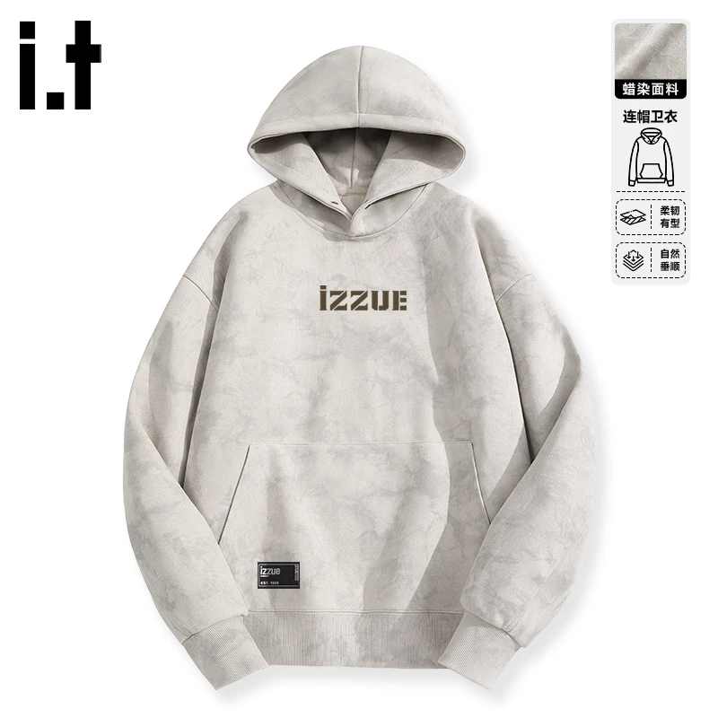 i.t izzue重磅蜡染连帽卫衣男款美式休闲简约印花情侣款帽衫外套