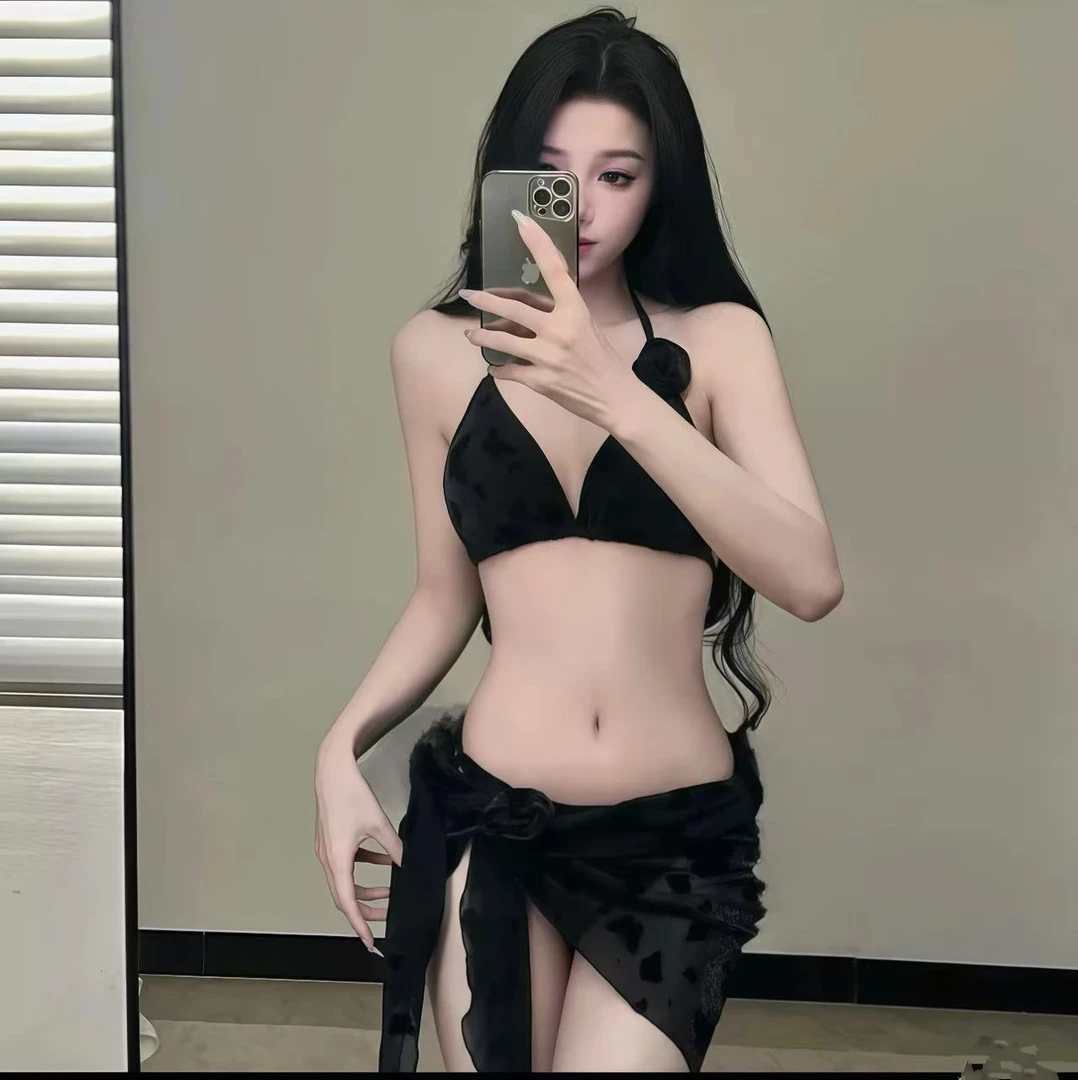 黑色蝴蝶分体式泳衣女性感纯欲高级感小胸网红风度假必备