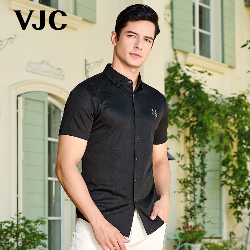 VJC/威杰思2025夏季新款男士时尚轻松短袖翻领针织衬衫B24BB1109