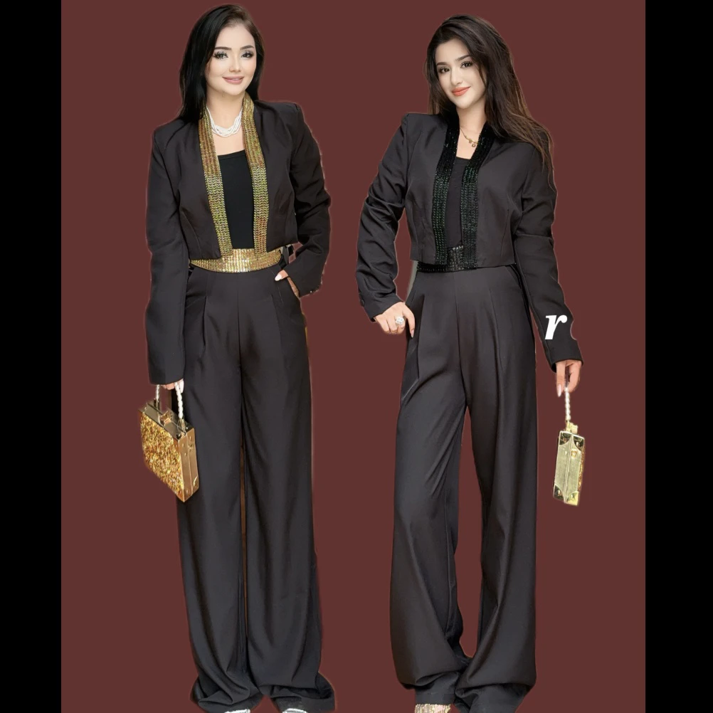 Rayhan韩版重工洋气潮流开衫外套搭配高腰阔腿裤女套装