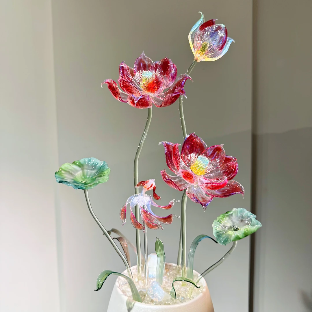 【红宝莲】纯手工制作琉璃花荷花非遗永生花家居摆件礼物