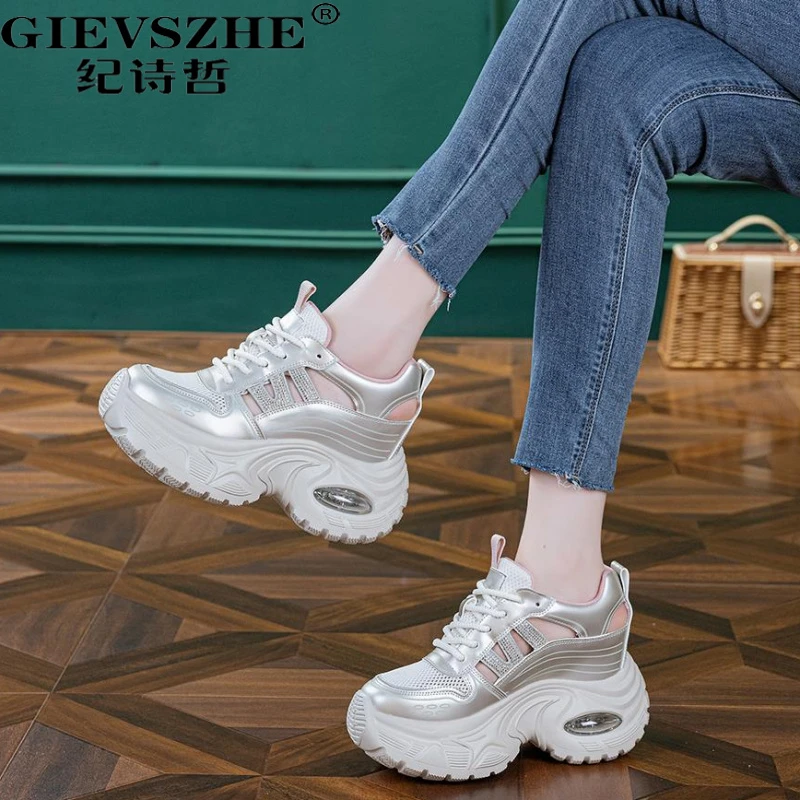 纪诗哲内增高11CM老爹鞋女2025夏新真皮薄款网面镂空女款网面增高