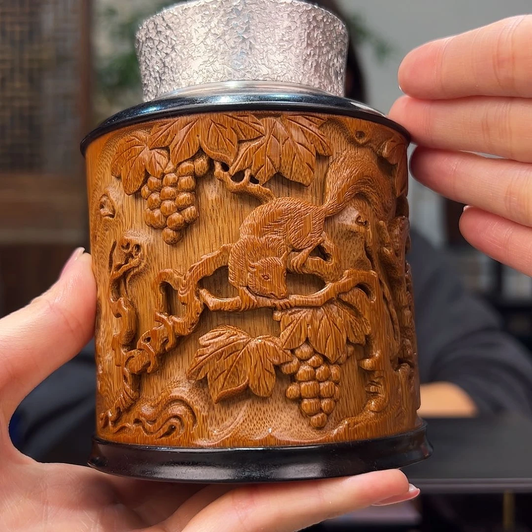 竹竹雕硕果累累茶叶罐