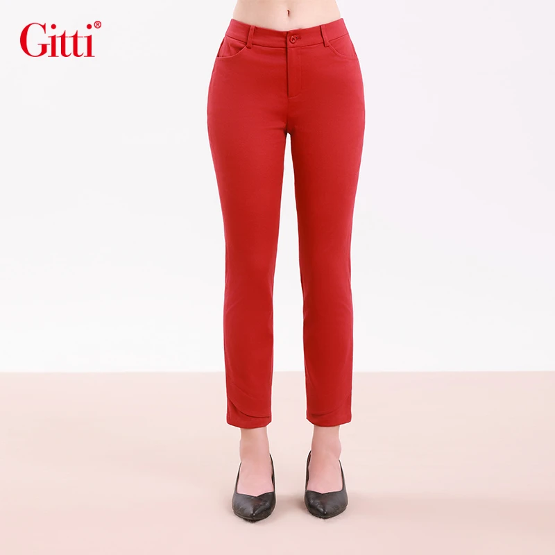 吉蒂GITTI松紧腰弹力显瘦长裤秋冬新款通勤时尚休闲直筒裤G255184