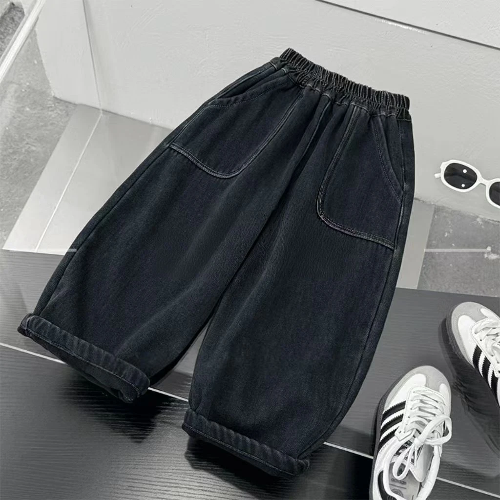 男童牛仔裤秋冬新款加绒儿童高品质休闲裤加厚一体绒裤子冬季