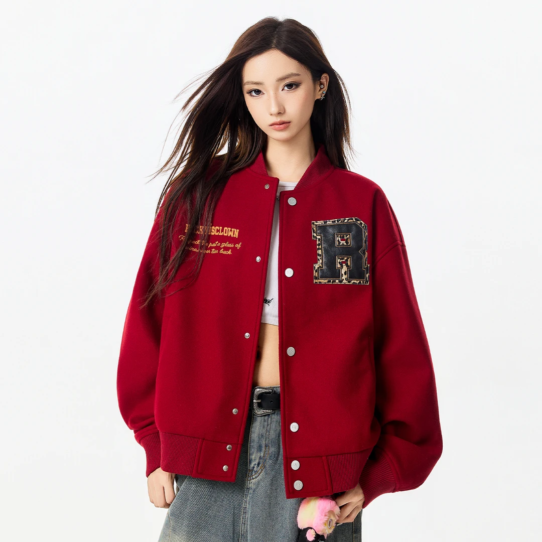 RickyIsClownRIC豹纹贴皮绣棒球服夹克男美式宽松潮牌情侣装外套